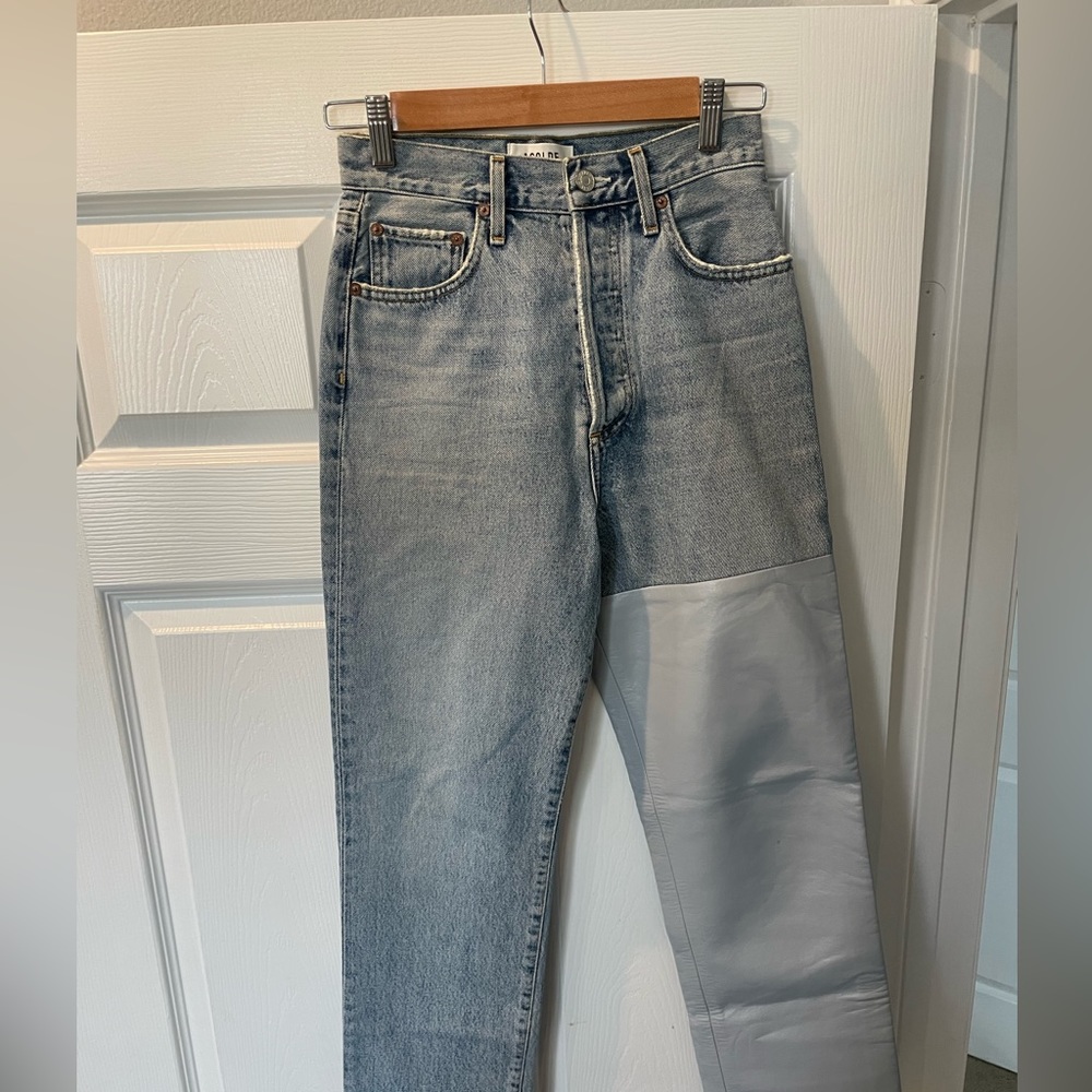 AGOLDE Pieced '90s High-Rise Leather & Denim. Straight leg size 23 - Picture 4 of 7